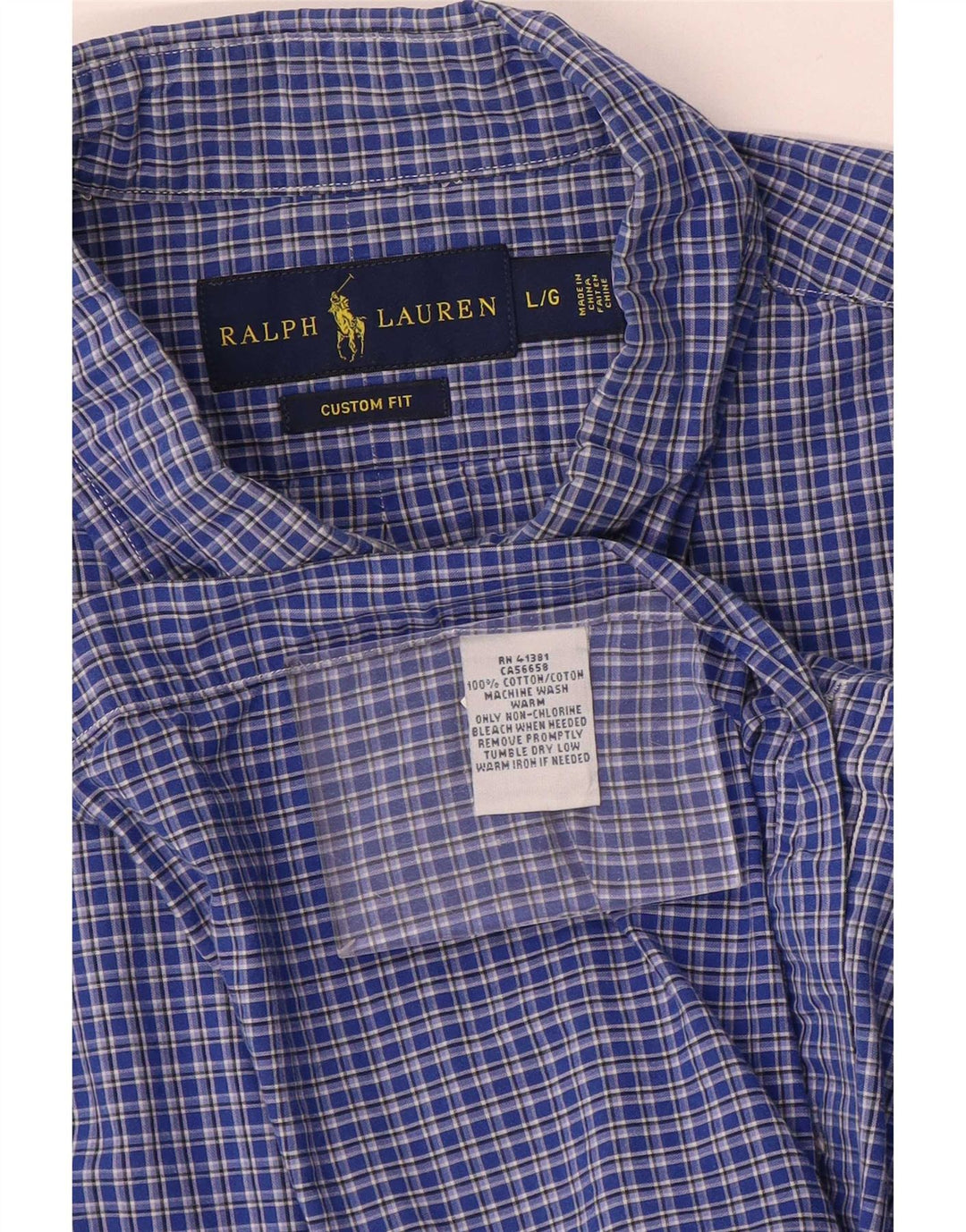 Ralph Lauren Mens Custom Fit Shirt Large Blue Gingham Cotton