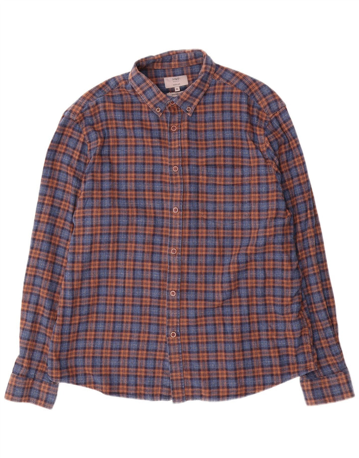 Marks & Spencer Mens Regular Flannel Shirt XL Blue Cotton