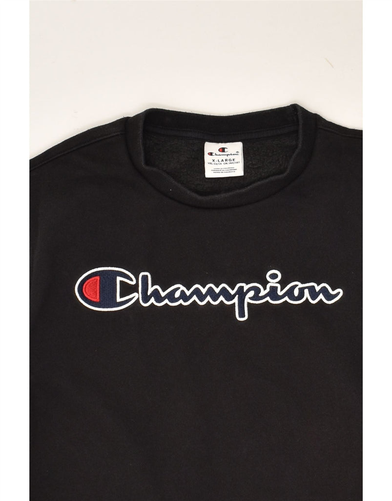 CHAMPION Boys Graphic Sweatshirt Jumper 13-14 Years XL Black Cotton | Vintage Champion | Thrift | Second-Hand Champion | Used Clothing | Messina Hembry 