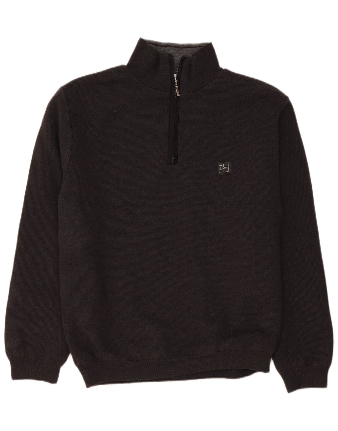 Vintage Mens Zip Neck Jumper Sweater Large Black Wool