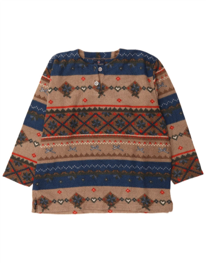 Vintage Mens Fleece Jumper Large Multicoloured Fair Isle Polyester