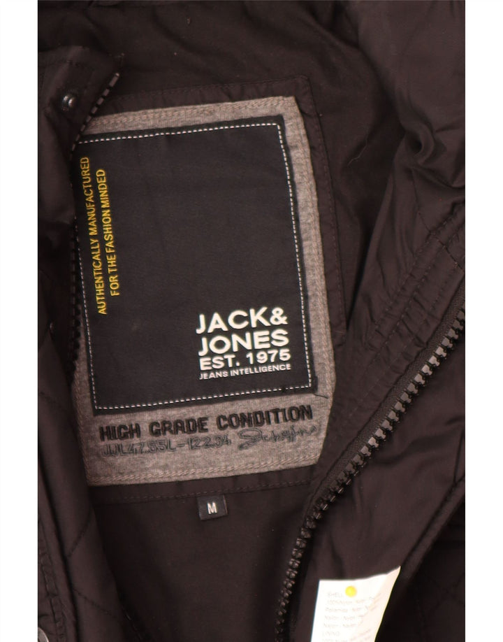 Jack & Jones Mens Military Quilted Jacket UK 38 Medium Black Nylon