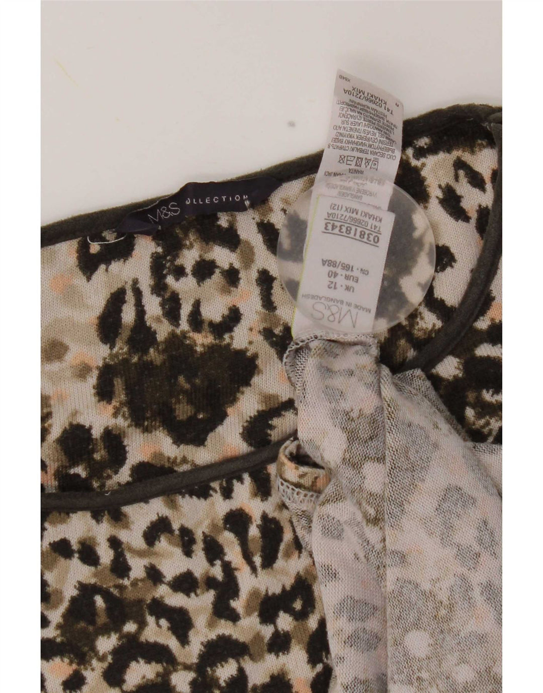 Marks & Spencer Womens Tunic Top UK 12 Medium Khaki Animal Print