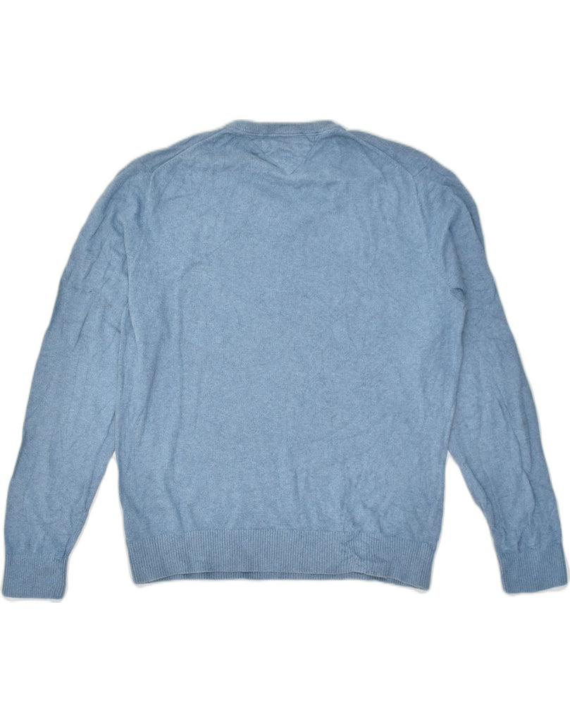 TOMMY HILFIGER Mens V-Neck Jumper Sweater Large Blue Cotton | Vintage Tommy Hilfiger | Thrift | Second-Hand Tommy Hilfiger | Used Clothing | Messina Hembry 