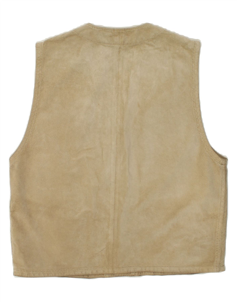 VINTAGE Mens Leather Gilet UK 36 Small Beige | Vintage Vintage | Thrift | Second-Hand Vintage | Used Clothing | Messina Hembry 