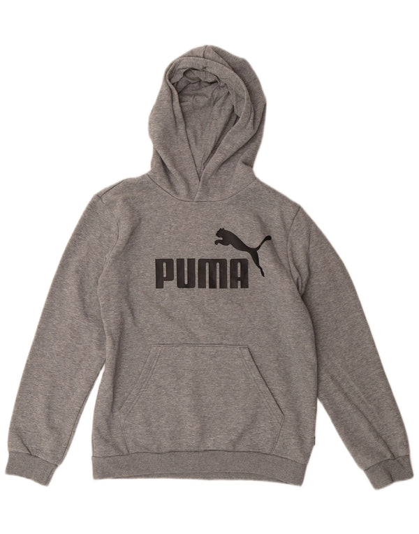 Puma Boys Graphic Hoodie Jumper 13-14 Years Grey Flecked Cotton