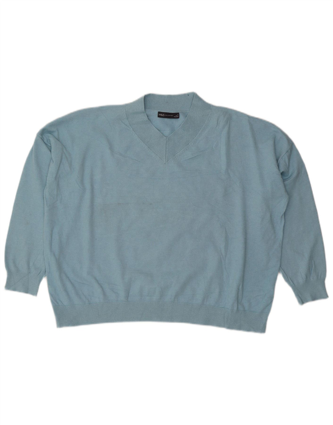 Marks & Spencer Womens Oversized V-Neck Jumper Sweater UK 18 XL Blue