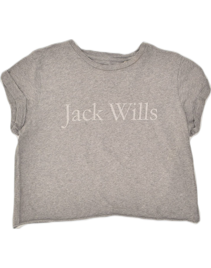 JACK WILLS Womens Oversized Crop Graphic T-Shirt Top UK 8 Small Grey | Vintage Jack Wills | Thrift | Second-Hand Jack Wills | Used Clothing | Messina Hembry 