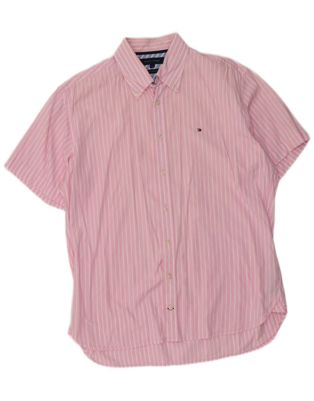 Tommy Bahama Mens Short Sleeve Shirt Large Pink Pinstripe Cotton
