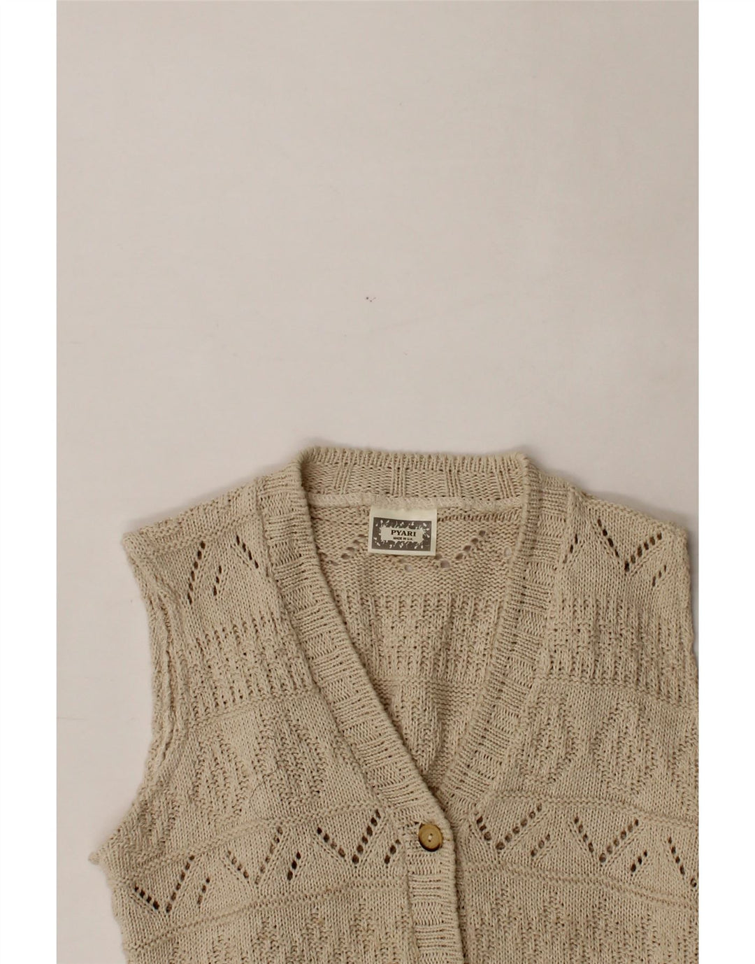 VINTAGE Womens Sleeveless Cardigan Sweater UK 12 Medium Beige Vintage Vintage and Second-Hand Vintage from Messina Hembry 