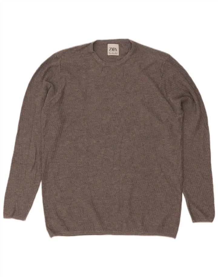 Zara Mens Crew Neck Jumper Sweater Small Grey
