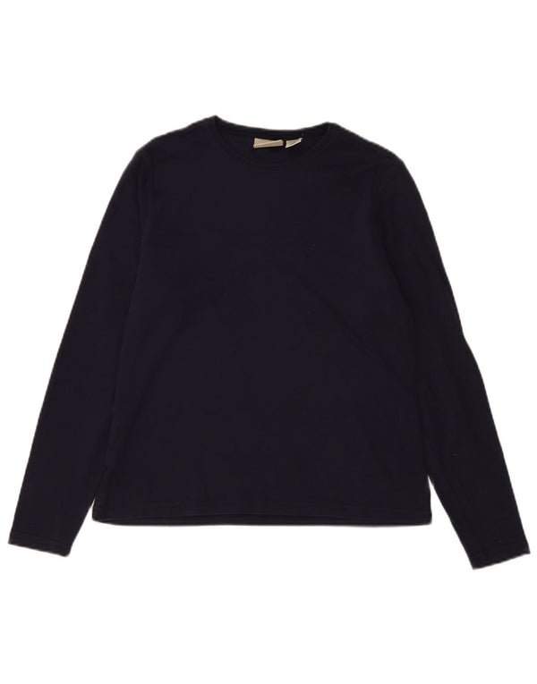 L.L.BEAN Womens Top Long Sleeve UK 10 Small Navy Blue Cotton