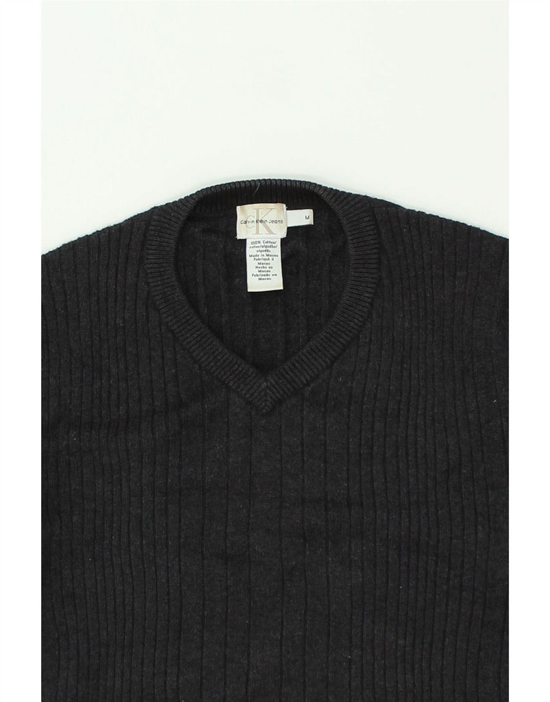 CALVIN KLEIN Mens V-Neck Jumper Sweater Medium Grey Cotton | Vintage Calvin Klein | Thrift | Second-Hand Calvin Klein | Used Clothing | Messina Hembry 
