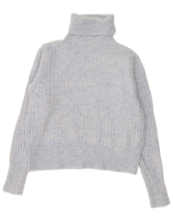Zara Womens Crop Roll Neck Jumper Sweater UK 10 Small Blue Flecked Nylon