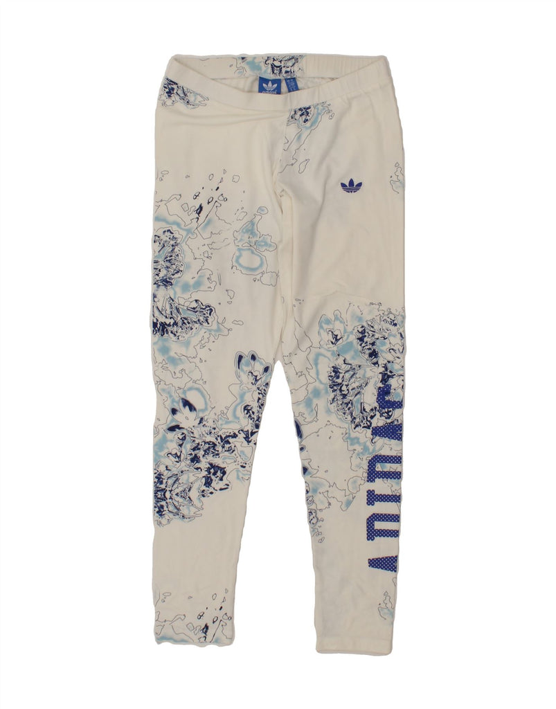 ADIDAS Womens Graphic Leggings UK 10 Small White Floral Vintage Adidas and Second-Hand Adidas from Messina Hembry 