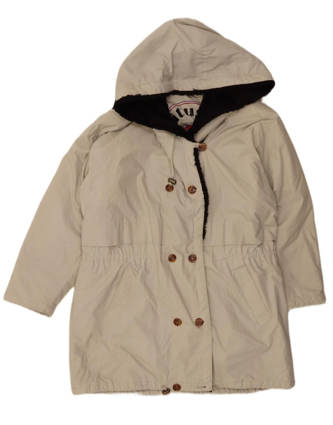 VINTAGE Womens Oversized Hooded Double Breasted Coat UK 18 XL Beige