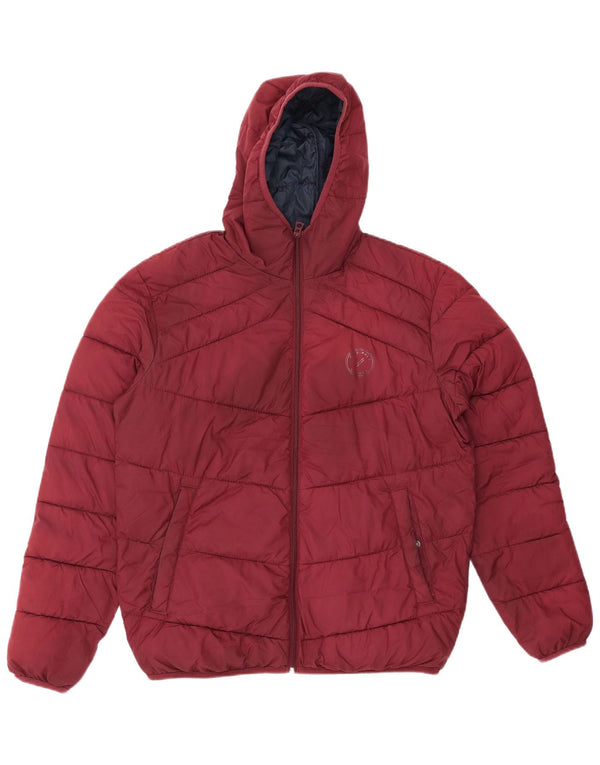 JACK & JONES Mens Hooded Padded Jacket UK 40 Large Burgundy Polyester