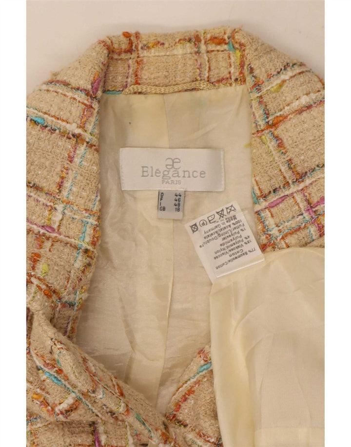 Elegance Womens 6 Button Blazer Jacket UK 18 XL Beige Check Cotton