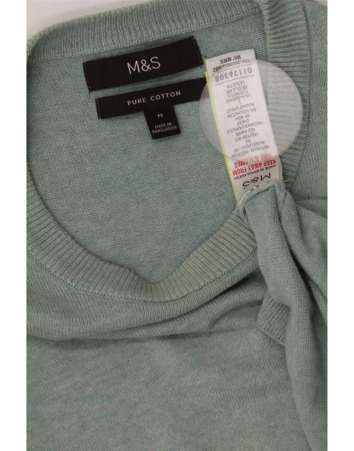 Marks & Spencer Mens Boat Neck Jumper Sweater Medium Green Cotton