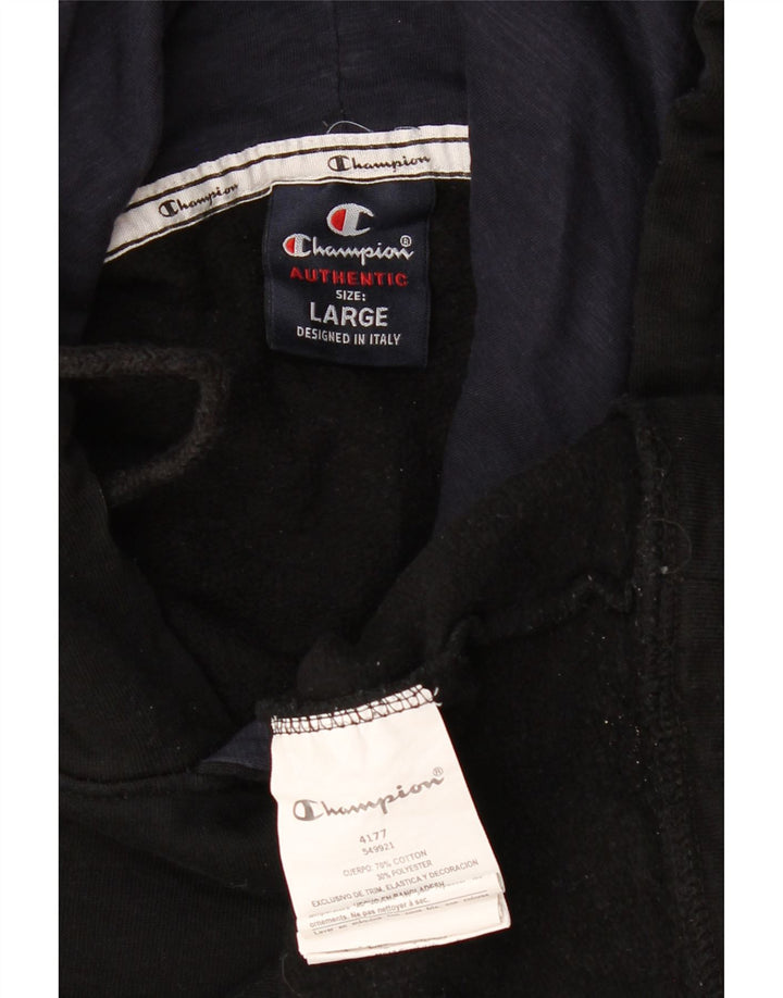 CHAMPION Mens Graphic Hoodie Jumper Large Black Cotton