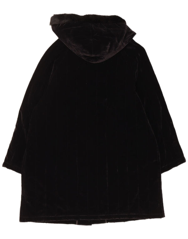 Club Voltaire Womens Hooded Velvet Padded Coat UK 18 XL Black Cotton