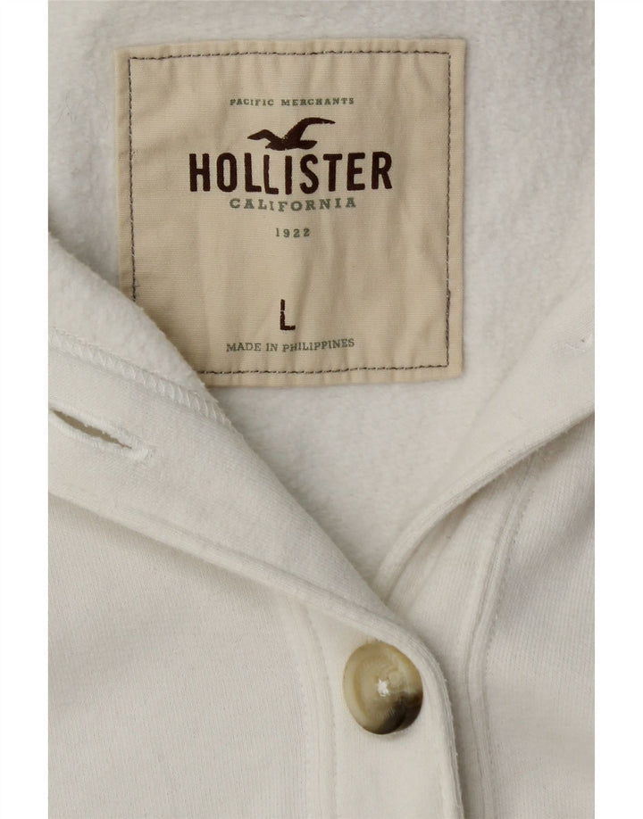 HOLLISTER Womens Graphic Tracksuit Top Jacket UK 14 Large White Cotton