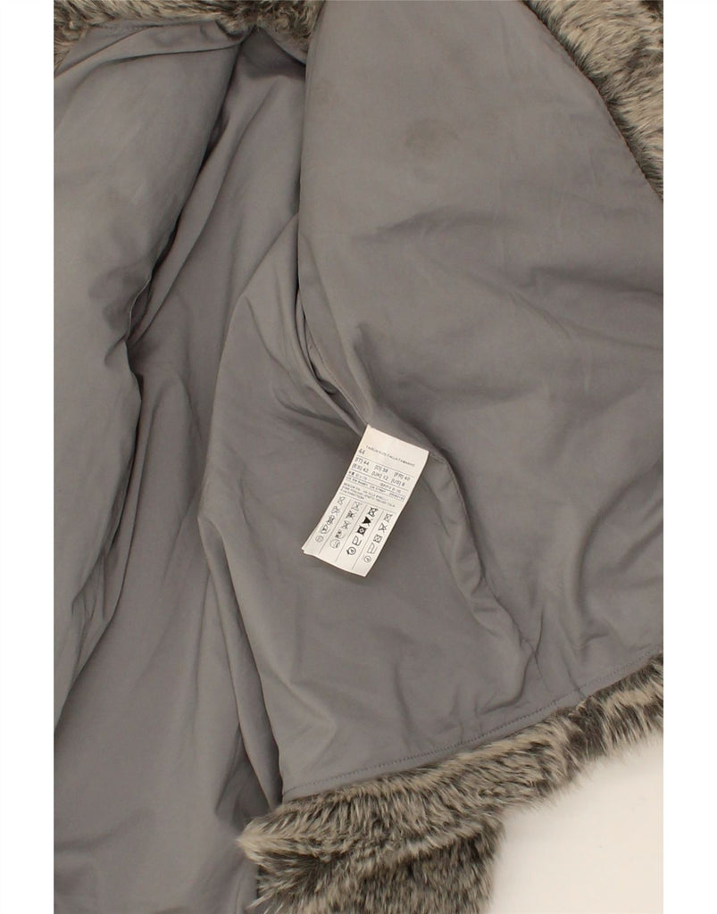 BENETTON Womens Faux Fur Jacket UK 12 Medium Grey Acrylic Vintage Benetton and Second-Hand Benetton from Messina Hembry 