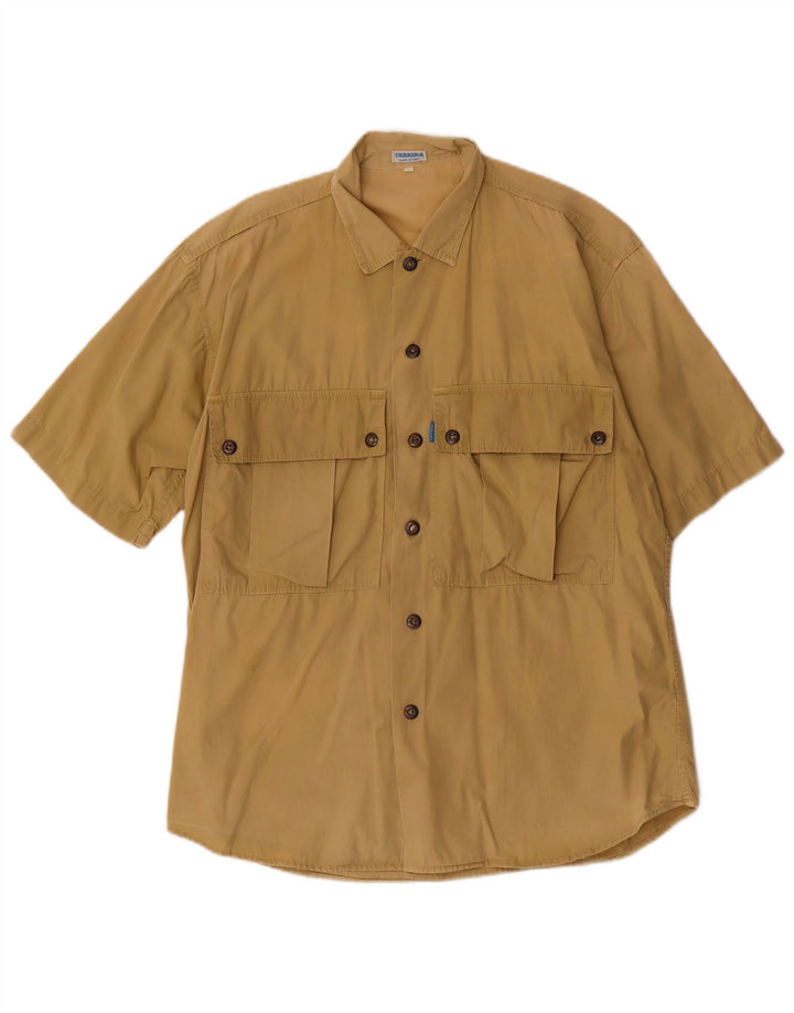 Carrera Mens Short Sleeve Shirt Small Beige Cotton