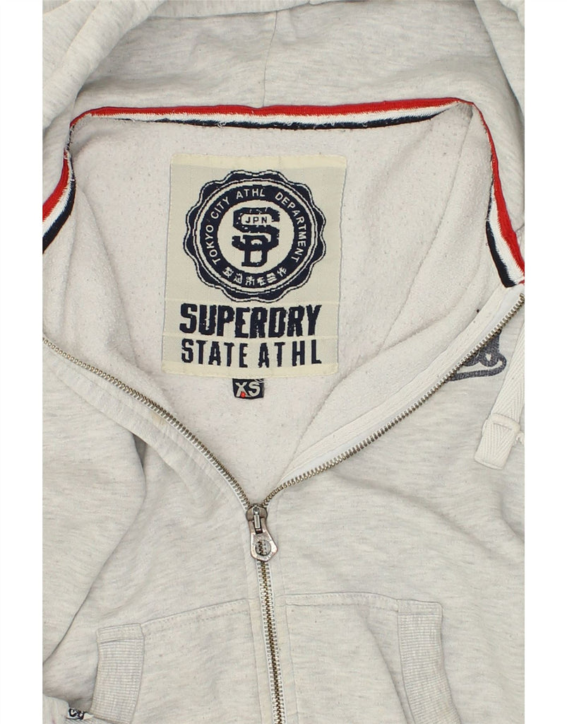 SUPERDRY Womens Graphic Zip Hoodie Sweater UK 6 XS Grey Cotton | Vintage Superdry | Thrift | Second-Hand Superdry | Used Clothing | Messina Hembry 
