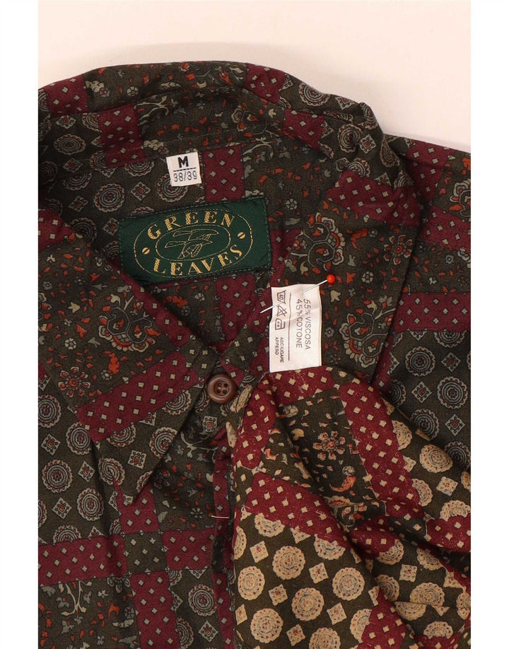 Green Leaves Mens Shirt Size 38/39 Medium Red Paisley Viscose