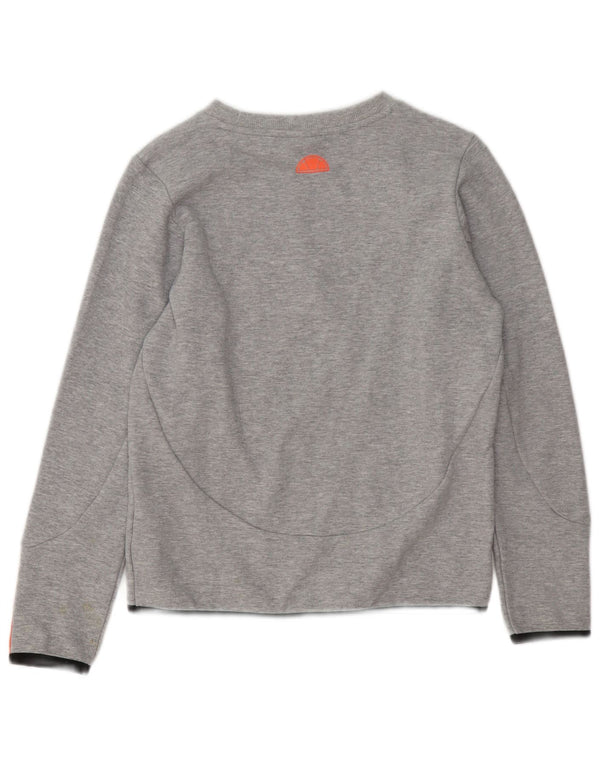 ELLESSE Womens Graphic Sweatshirt Jumper UK 14 Large Grey Flecked Cotton