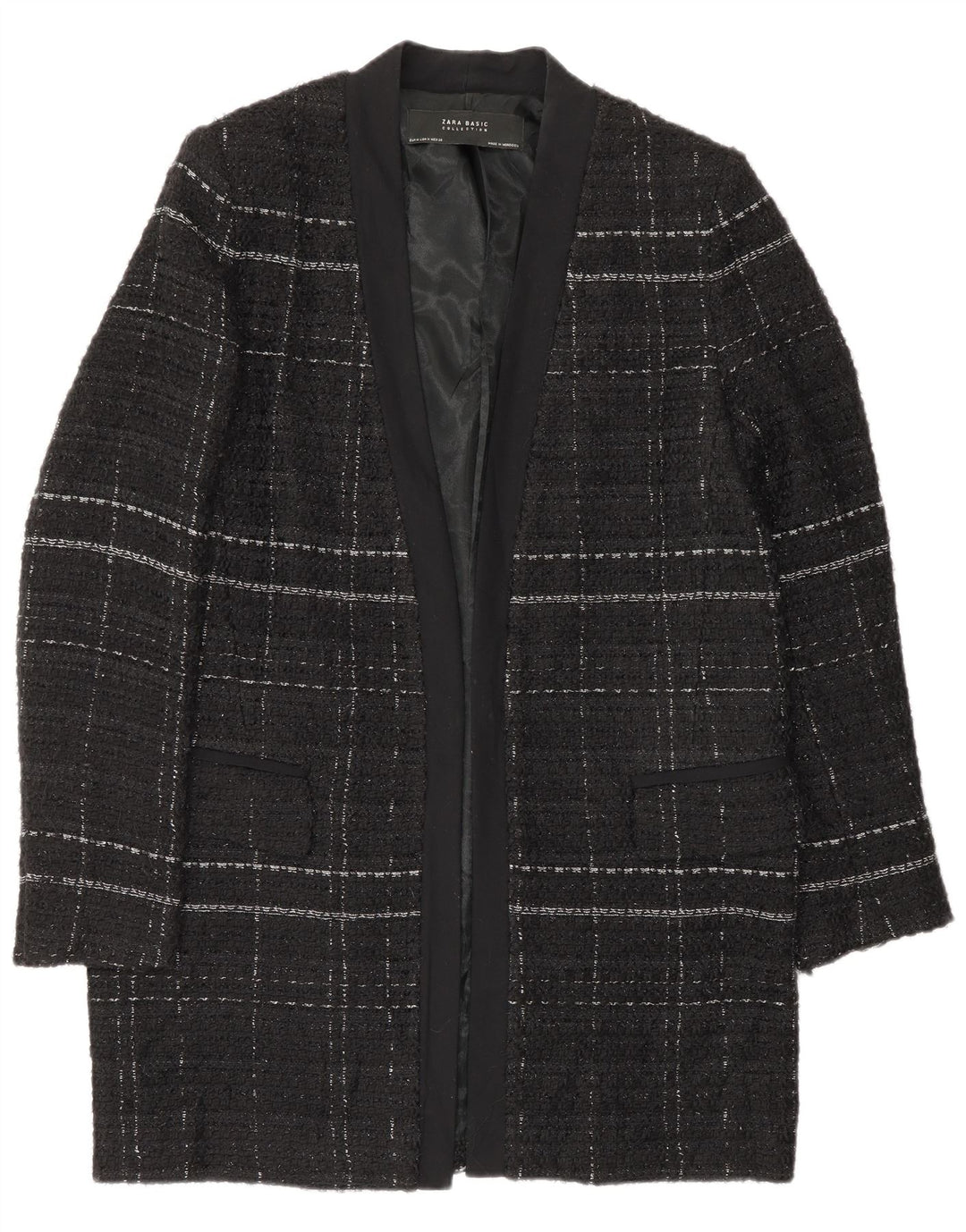 Zara Womens Open Overcoat UK 14 Medium Black Check