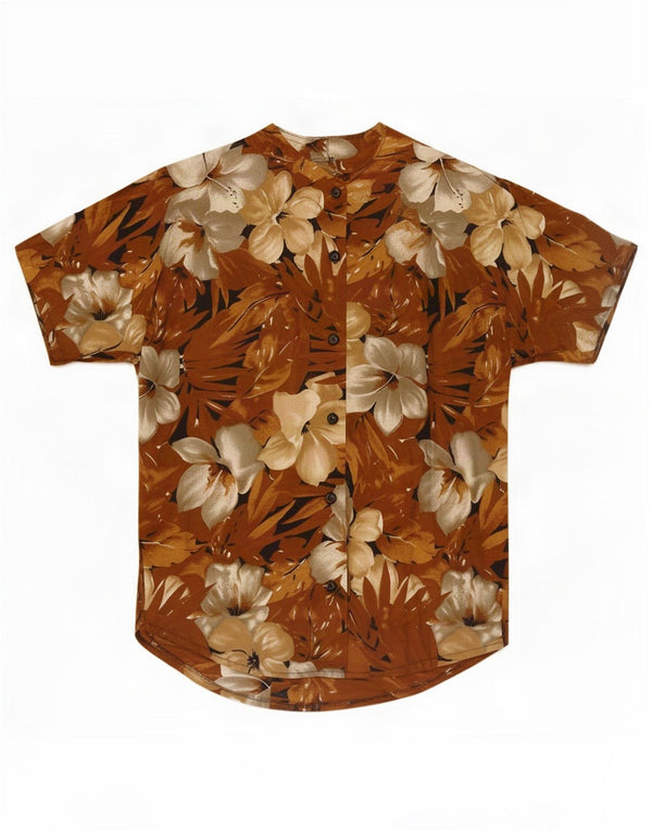 Vintage Womens Short Sleeve Shirt Blouse UK 18 XL Brown Floral
