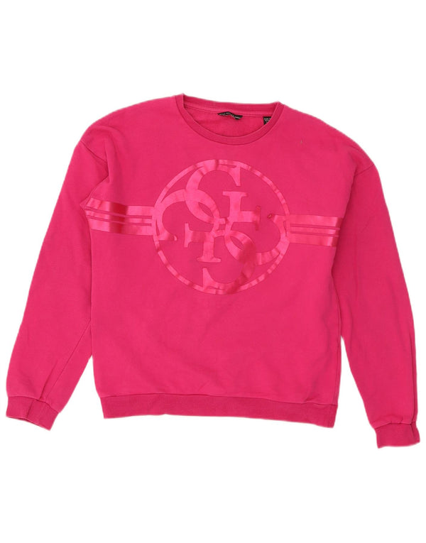 Guess Girls Graphic Sweatshirt Jumper 13-14 Years Pink Cotton