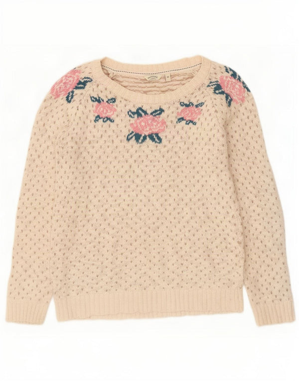 Fat Face Womens Boat Neck Jumper Sweater UK 10 Small Off White Floral