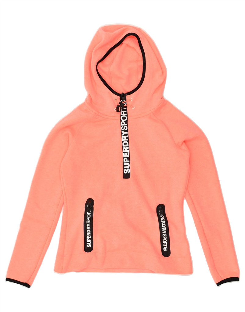 SUPERDRY Womens Graphic Hoodie Jumper UK 10 Small Orange Polyester | Vintage Superdry | Thrift | Second-Hand Superdry | Used Clothing | Messina Hembry 