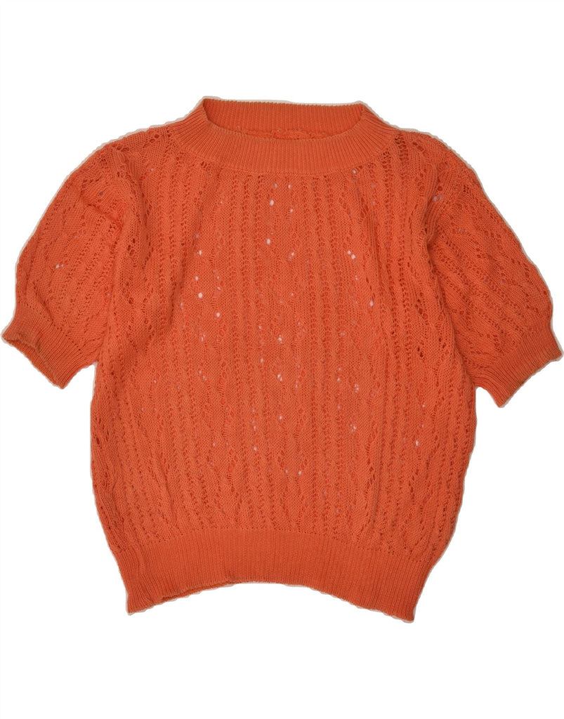 VINTAGE Womens Short Sleeve Boat Neck Jumper Sweater UK 16 Large Orange | Vintage Vintage | Thrift | Second-Hand Vintage | Used Clothing | Messina Hembry 