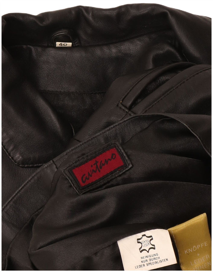 Avitano Womens 3 Button Leather Blazer Jacket EU 40 Medium Black Leather