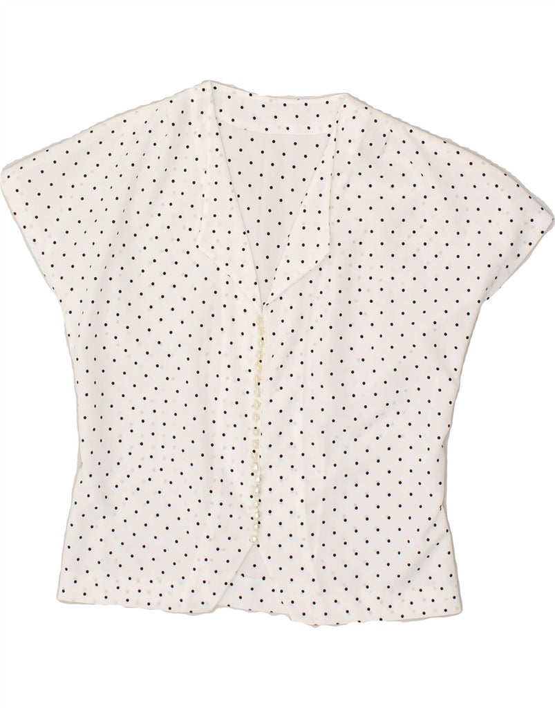 VINTAGE Womens Short Sleeve Shirt Blouse UK 10 Small White Polka Dot | Vintage Vintage | Thrift | Second-Hand Vintage | Used Clothing | Messina Hembry 