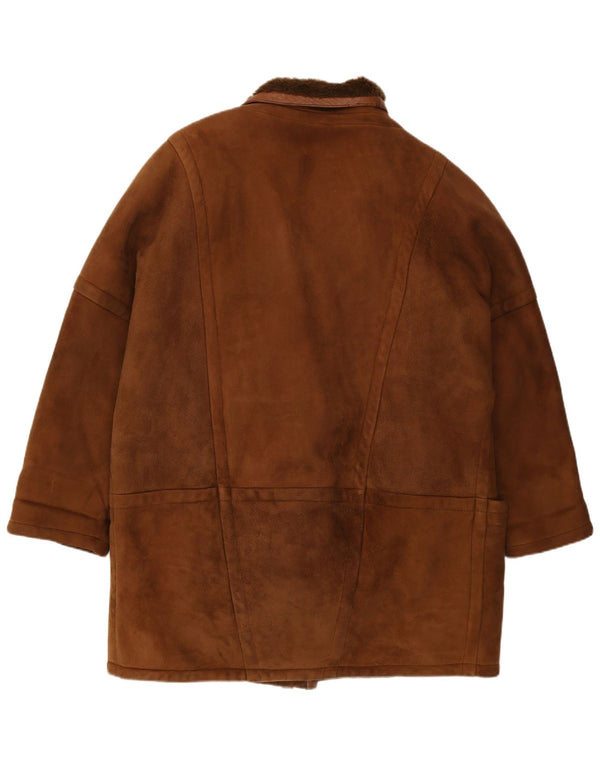 Vintage Womens Oversized Shearling Coat IT 42 Medium Brown Shearling