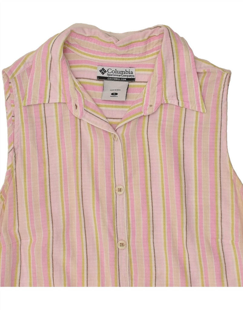 COLUMBIA Womens Sleeveless Shirt Blouse UK 8 Small Pink Striped Cotton | Vintage Columbia | Thrift | Second-Hand Columbia | Used Clothing | Messina Hembry 