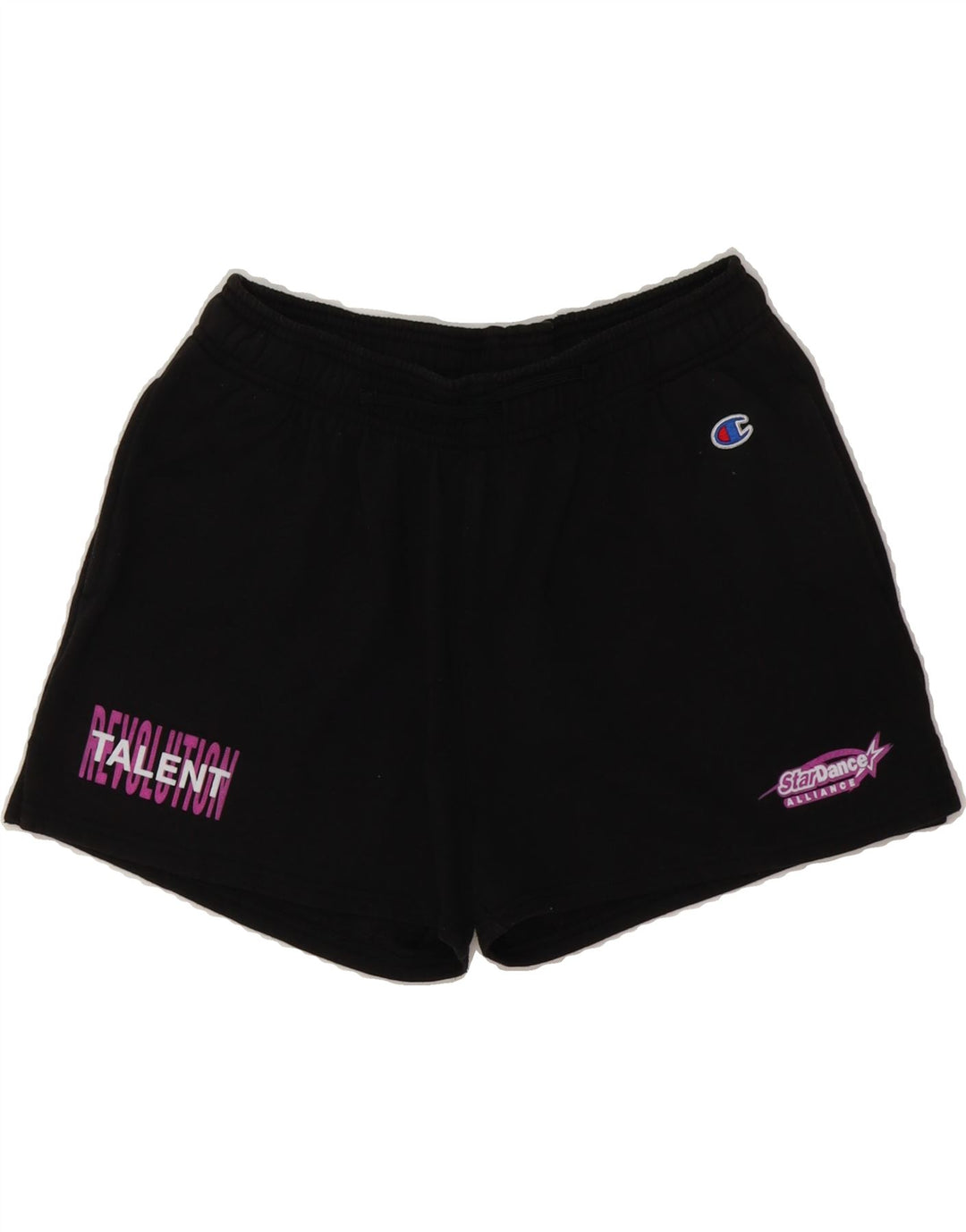 CHAMPION Womens Graphic Sport Shorts UK 14 Medium Black Cotton Vintage Champion and Second-Hand Champion from Messina Hembry 