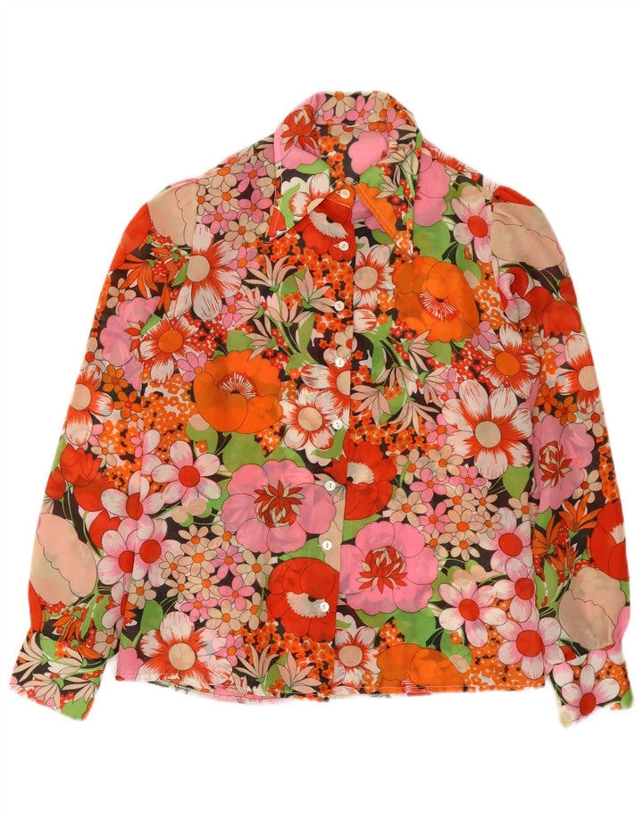 Vintage Womens Shirt Blouse UK 12 Medium Multicoloured Floral Polyester