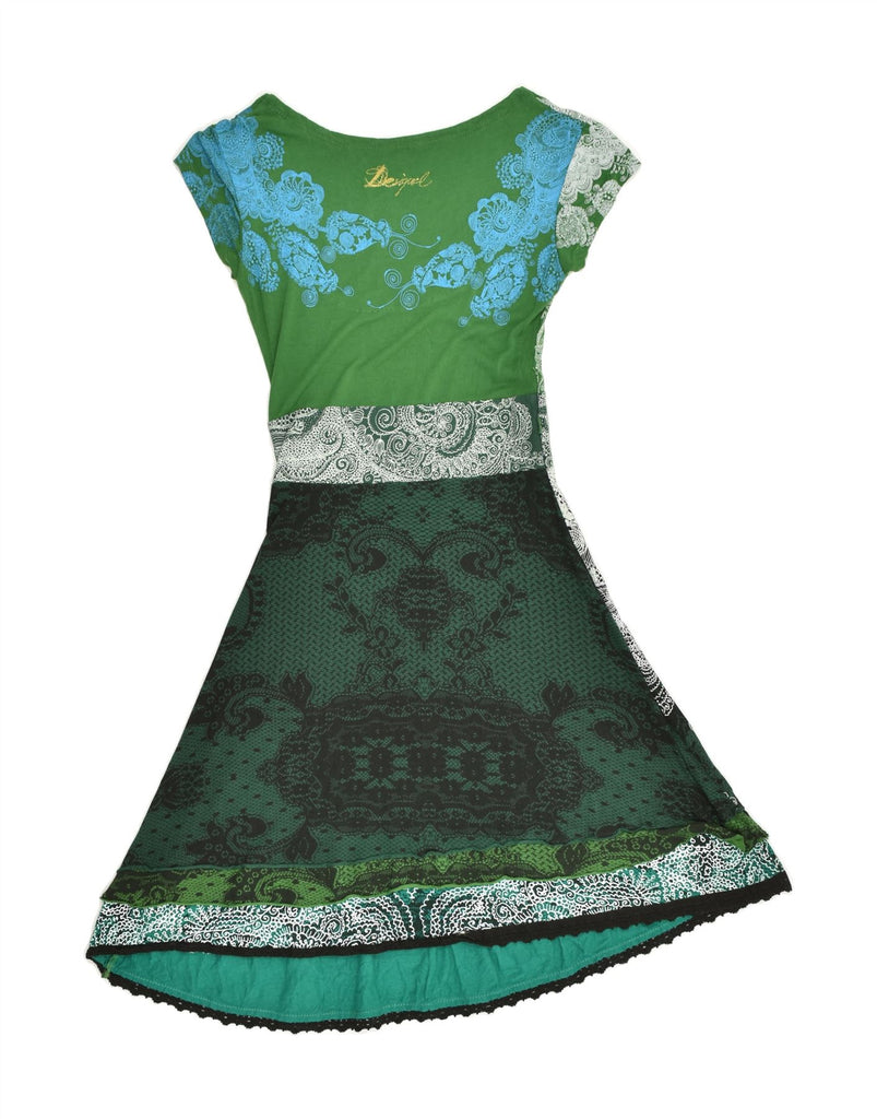 DESIGUAL Womens A-Line Dress UK 6 XS Green Floral Viscose | Vintage Desigual | Thrift | Second-Hand Desigual | Used Clothing | Messina Hembry 