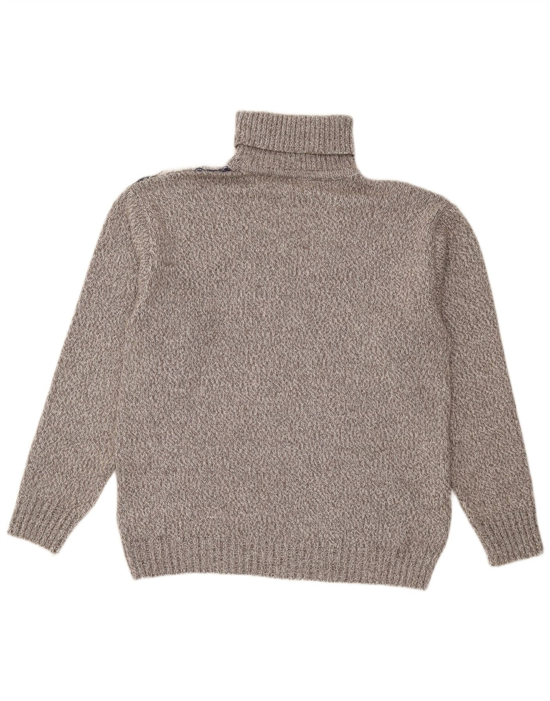 Vintage Mens Roll Neck Jumper Sweater Large Grey Striped Wool