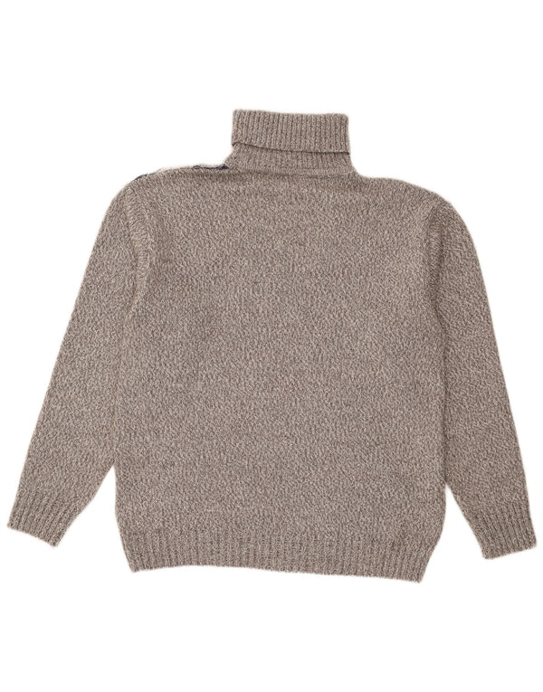 Vintage Mens Roll Neck Jumper Sweater Large Grey Striped Wool