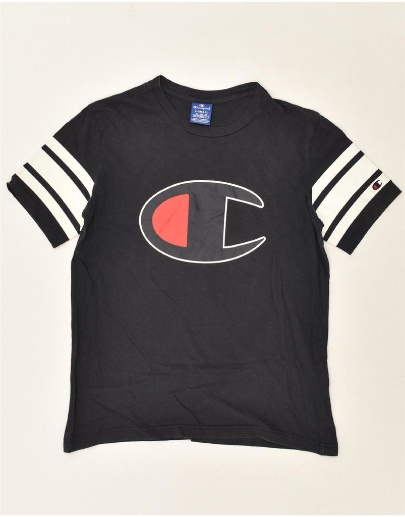 CHAMPION Mens Graphic T-Shirt Top Small Black Striped Cotton Vintage Champion and Second-Hand Champion from Messina Hembry 