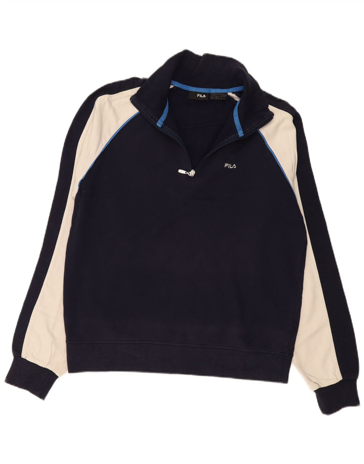 FILA Mens Zip Neck Sweatshirt Jumper Medium Navy Blue Colourblock
