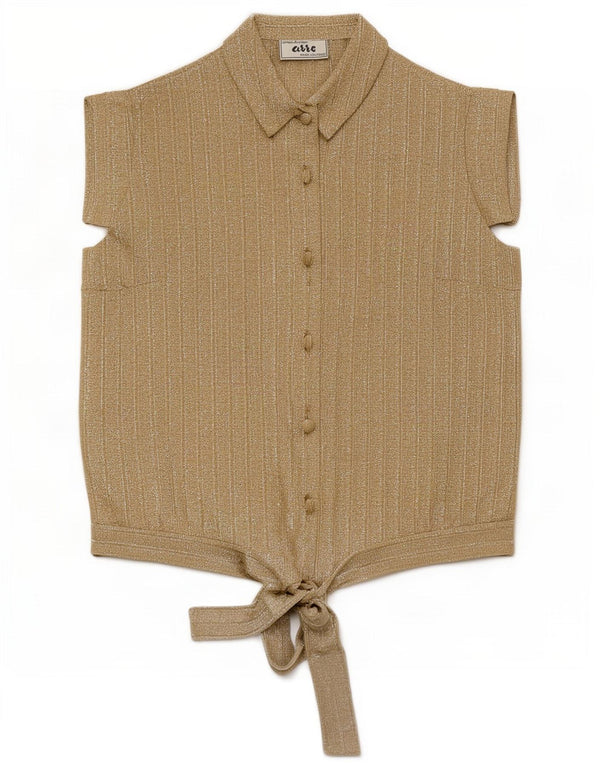 Vintage Womens Short Sleeve Shirt Blouse IT 42 Medium Gold Pinstripe