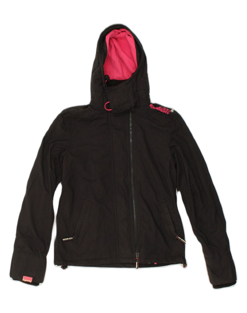 SUPERDRY Womens The Windcheater Hooded Rain Jacket UK 10 Small Black | Vintage Superdry | Thrift | Second-Hand Superdry | Used Clothing | Messina Hembry 